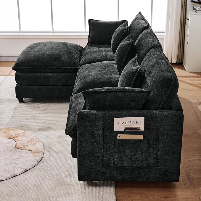 102" Modular Sectional Sofa, Premium Chenille Cloud Couch with Reversible Ottoman, L-Shaped Oversized Sofa with Side Storage Pockets for Multi-Scene Living Room & Home Office