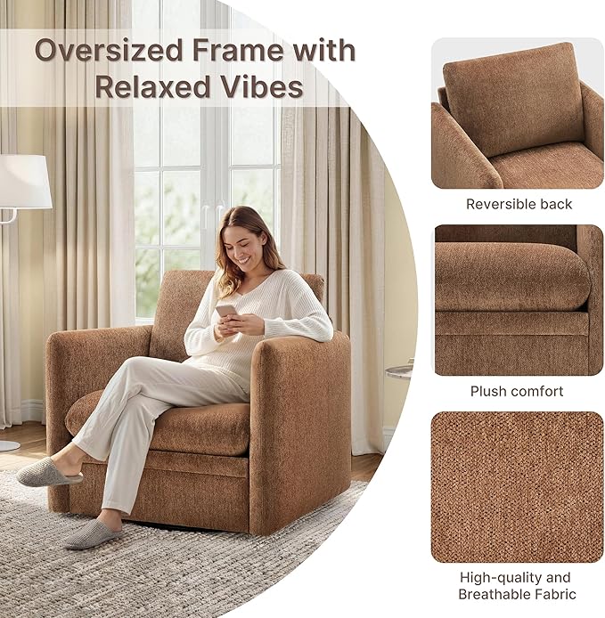 360° Swivel Accent Chair,Upholstered Armchair with Deep Seat, Sturdy Metal Base for Living Room,Nursery,Bedroom,Terracotta
