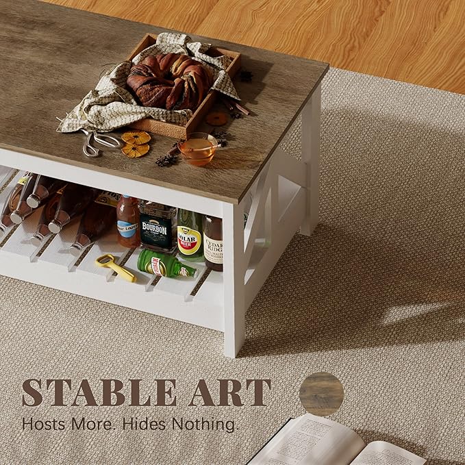 JUMMICO 39” Farmhouse Coffee Table for Living Room, 2-Tier Modern Living Room Table with Storage Shelf, Rustic Rectangular Center Table Space Saving Home Furniture (Gray & White)