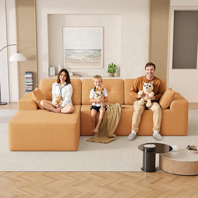 Ball & Cast 106" Modular Sectional Sofa,Cloud Chenille Couch with Deep Seat,Boneless L-Shaped Sectional,Modern Comfort Upholstered Sofa for Living Room,No Assembly Required (Orange,Left Facing Chaise)