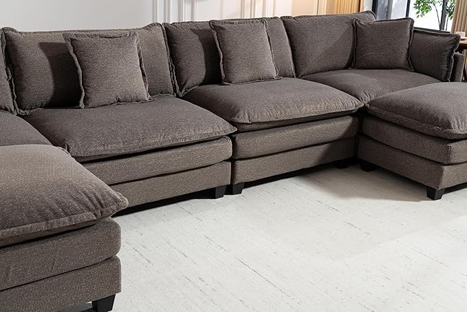 Eafurn 150" Oversized Modular Sectional Sofa with Movable Ottomans, 6 Seat Modern Corduroy Sofa Set, Convertible U/L Shaped Corner Couch for Living Room Apartment
