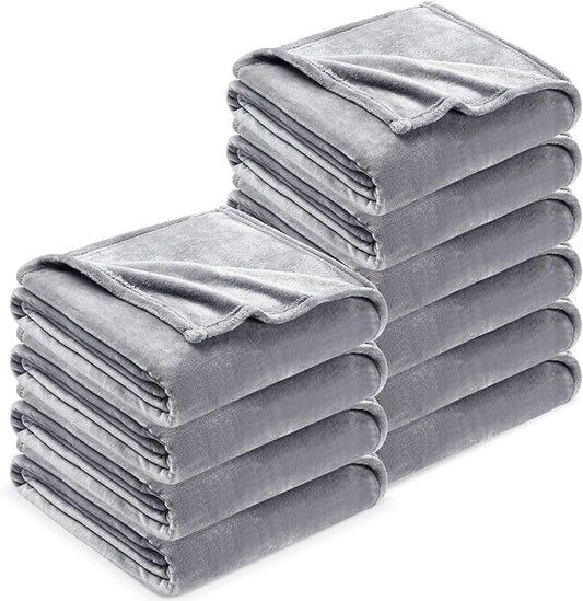 DREAMNINE Pack of 10 Soft Fuzzy Fleece Throw Blanket for Couch Sofa 50" x 60", Decorative Solid Lightweight Velvet Blankets for Chair, Cozy Accent Shaggy Plush Flannel Blanket for Bedroom, Grey