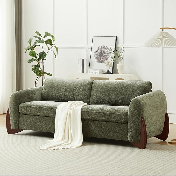 Christopher Knight Home Taki 89 Inches Sofa Couch, Cozy Chenille Upholstered 3-Seater Sofa, Wood Frame Couches, Comfy Home Sofa Living Room and Office, Lounge Seating with Armrests, Olive Green
