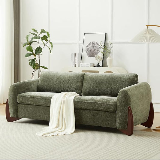 Christopher Knight Home Taki 89 Inches Sofa Couch, Cozy Chenille Upholstered 3-Seater Sofa, Wood Frame Couches, Comfy Home Sofa Living Room and Office, Lounge Seating with Armrests, Olive Green