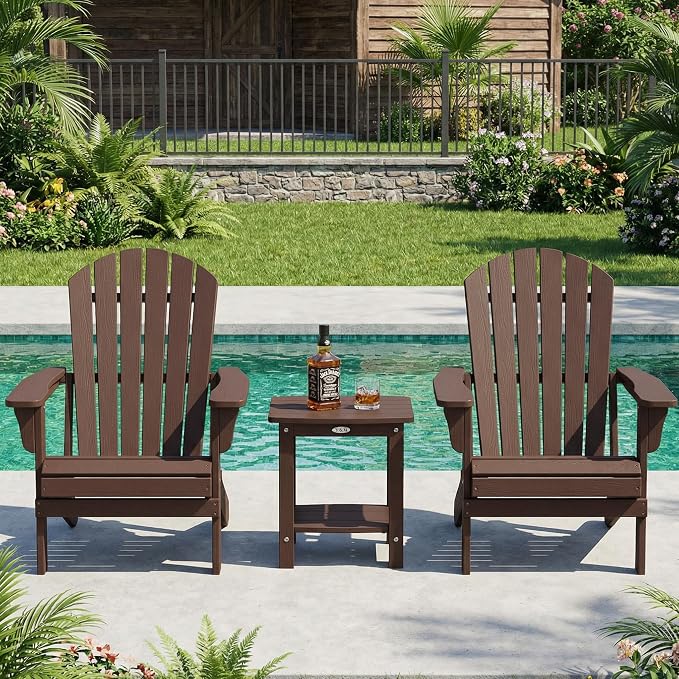 Y&M Outdoor Side Table, HIPS Adirondack Small Double Layer Table, Waterproof Square Outside Table, Balcony End Tables for Patio, Pool, Porch, Deck, Indoor or Outdoor Use, Coffee - Image 2