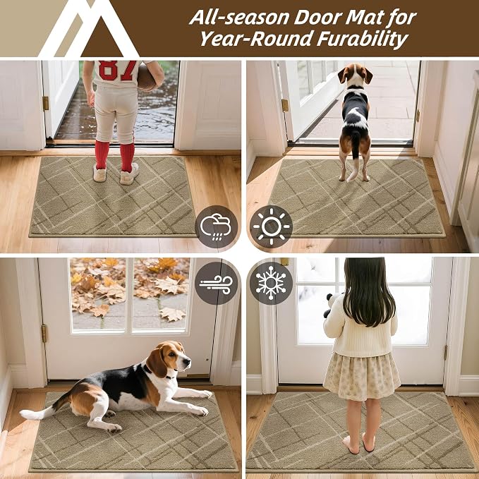 COSY HOMEER Front Door Mat Low Profile Non-Slip Doormat for Entryway, Absorbent Dirt Trapper Washable Entrance Mat, Sturdy Polyester Doormats (32"x20", Beige) - Image 7
