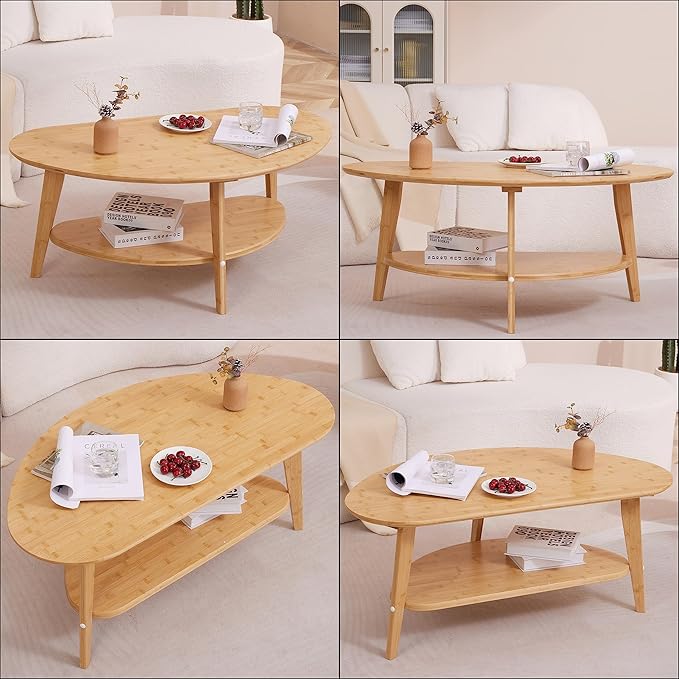 Coffee Table, Oval Coffee Tables for Living Room, 100% Solid Wood Coffee Tables, 40.2" Round Center Table for Bedroom Reception Office, Mid Century Modern Coffee Table, Easy Assembly | Mid-Century Modern, for Living Room, FSC Certified, Wooden, Coffee ...