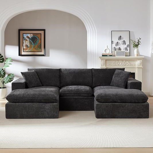 Cloud Modular Sectional Couches Boneless Sofa for Living Room, Oversized U Shaped Floor Couch with Movable Ottomans, Memory Foam Compressed 4 Seater Sofa for Bedroom Apartment | Plush, Wider Armrest, Free Combination