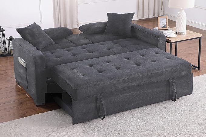 ERYE 70-Inch Loveseat Sleeper Pull Out Sleeper Couch Bed and Drop-Down Cupholders, 3 in 1 Convertible Sleeper Sofa Bed Oversized Tufted Lounge Daybed with Reclining Backrest | Cup Holder, USB-C Charging Ports