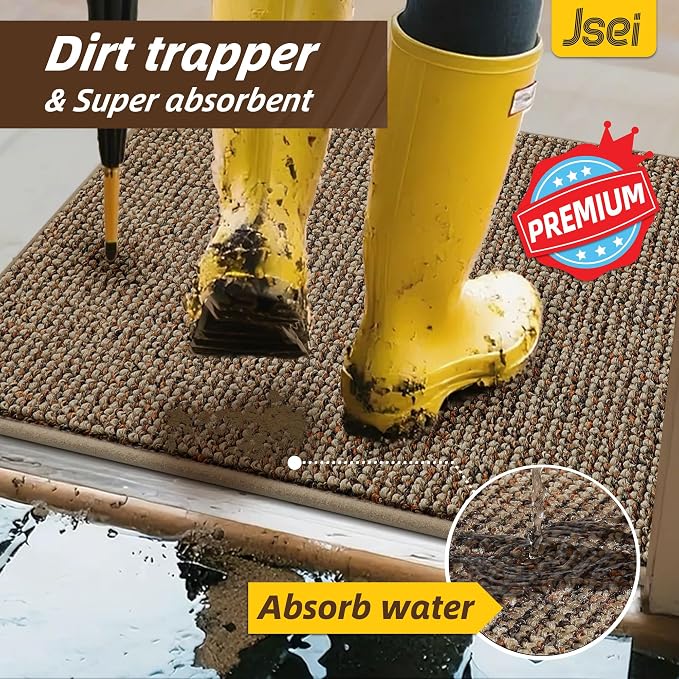 JSEI Dirt Trapper Door Mat 20"x32" Non-Slip Washable Entrance Mat, Dog Doormats, Absorbent & Fade-Resistant Floor Mats, Low Profile Welcome Mats for Entryway, Front Door, and Inside Entrance, Taupe - Image 4