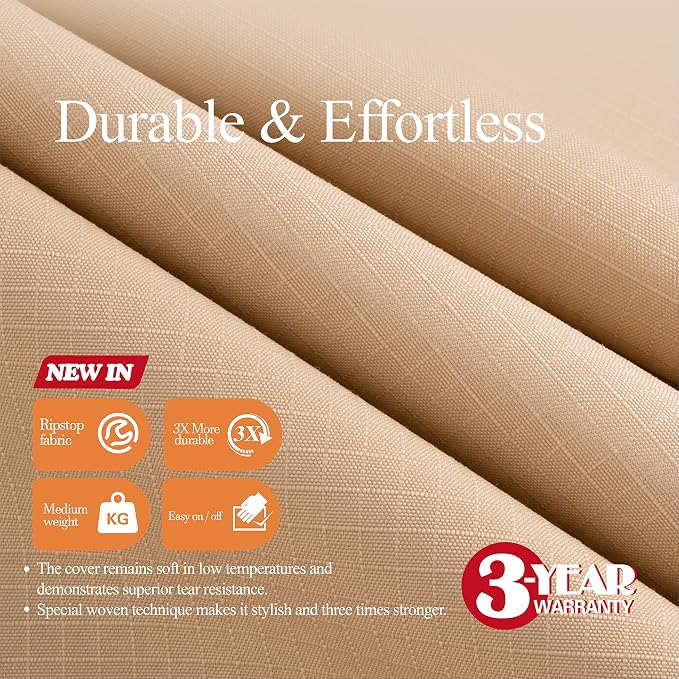 WJ-X3 Outdoor Loveseat Cover for 2-Seater Sofa, Waterproof & Heavy-Duty, Windproof Design, 58" W x 40" D x 35" H, Beige & Coffee - Image 2