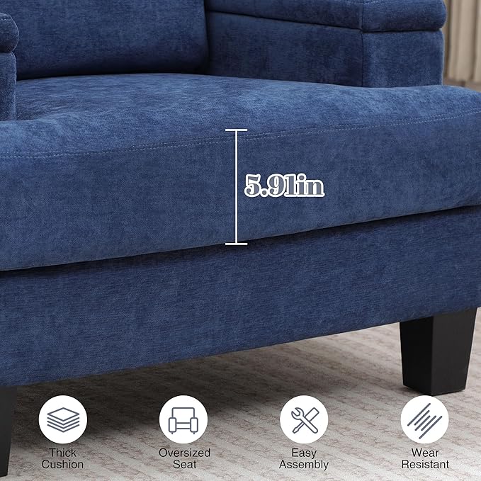 Oversized Accent Chair Set of 2 with Storage Armrest, Modern Upholstered Reading Living Room Chairs, Comfy Large Armchair, Fabric Single Sofa Chair for Bedroom (Navy Blue)