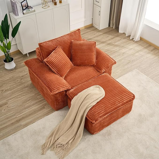 Comfy Boneless Cloud Sofa Chaise Oversized Fluffy Corduroy Upholstered Chaise Lounge for Living Room Bedroom, Modular Compressed Foam Cloud Daybed, Single Seat Sofa
