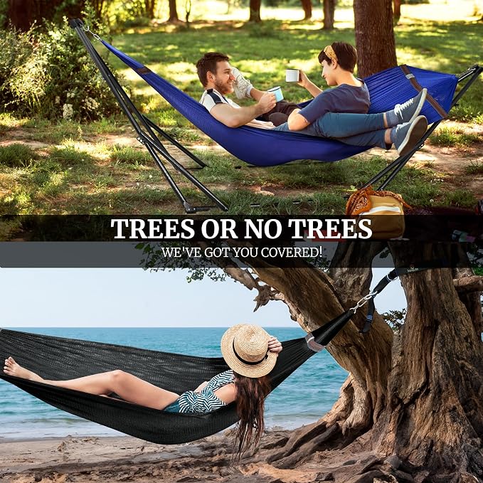 Tranquillo Combo x2 Hammocks with Stand for Outside & Tree Straps, Heavy Duty Hammock with Stand 600lbs for Indoor Outdoor Patio Backyard, x2 Hammocks for 2 Person (Combo - Blue, Medium) - Image 8