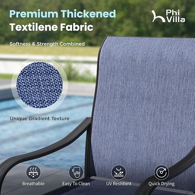 PHI VILLA 7 Piece Outdoor Patio Dining Set, Large Metal Table (1.57'' Umbrella Hole) and 6 Swivel Dining Chairs with Textilene Mesh Fabric, All Weather Patio Furniture Set for Deck Lawn Garden (Blue) - Image 3