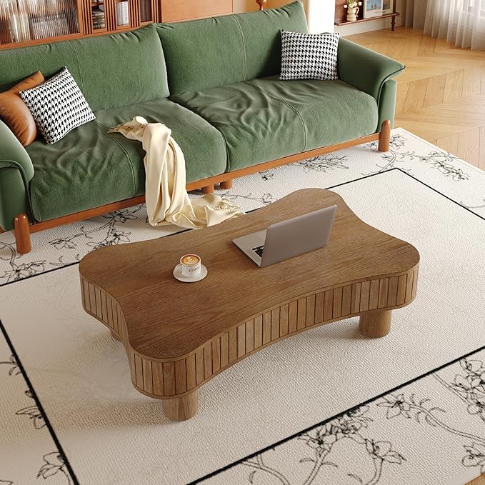 Irregular Coffee Table with Storage Cloud Coffee Table with Lifting Top Mid Century Modern Coffee Tables Smart Low Center Tables for Living Room 42.52'' Dark Walnut