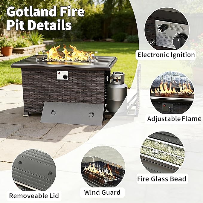 Gotland 10 Pieces Patio Furniture Set with 2 Swivel Rocking Chairs 1 Fire Pit Table, Patio Furniture in 4 Combinations with 1 Coffee Table Wide Armrests 29.5'' High Backrest, for Deck Garden Pool Navy