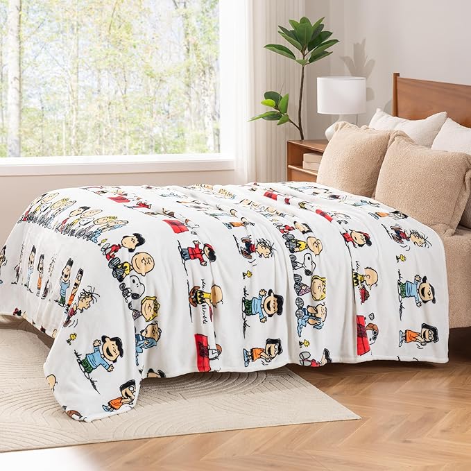 Berkshire Blanket Peanuts® VelvetLoft® Cute Character Snoopy Plush Blanket,Peanuts Stripe Multi,King 90 in x 108 in (Official Peanuts® Product)
