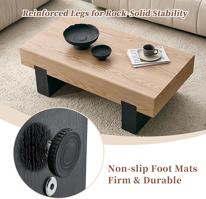 Modern Wood Coffee Table with Storage Farmhouse Coffee Tables for Living Room Rustic Wooden Center Table Natural Wood