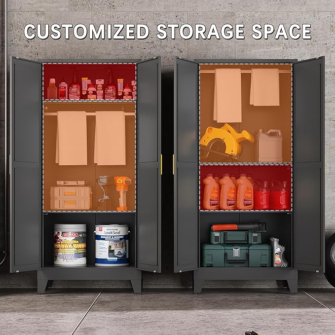 71" Tall Metal Armoire Wardrobe Closet, Clothing Storage Cabinet, Freestanding Wardrobe Cabinet with 2 Adjustable Shelves for Bedroom, Office, Garage