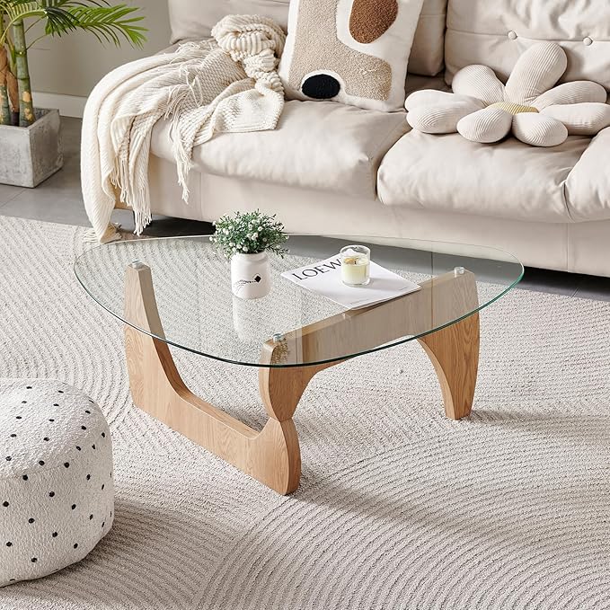 Btrpily Wooden Coffee Table - Modern Triangle Side Table， Contemporary, Stylish, High-End Furnishing for Your Living Room (Nature Wood, Triangle)