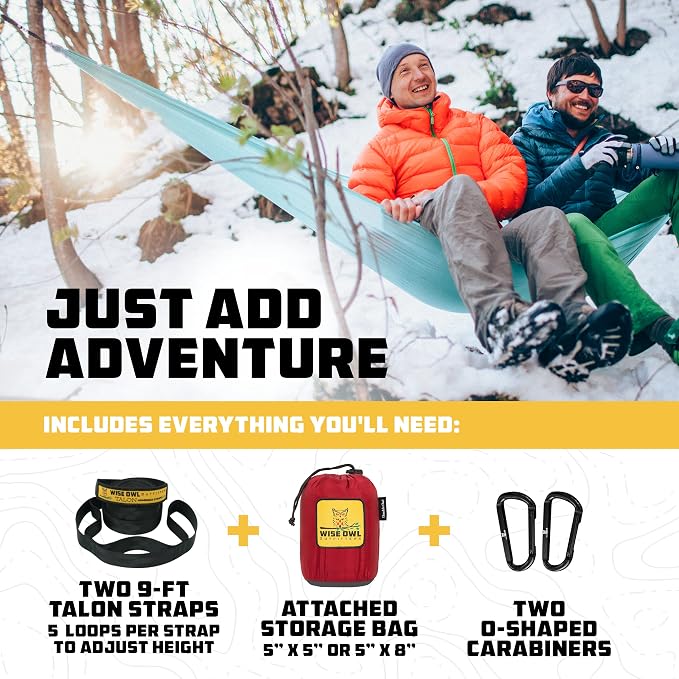Wise Owl Outfitters Camping Hammock – 500lbs Portable Hammock with Tree Straps - Travel, Backpacking, Hiking, Outdoors Camping Gear - Single or Double - Image 4