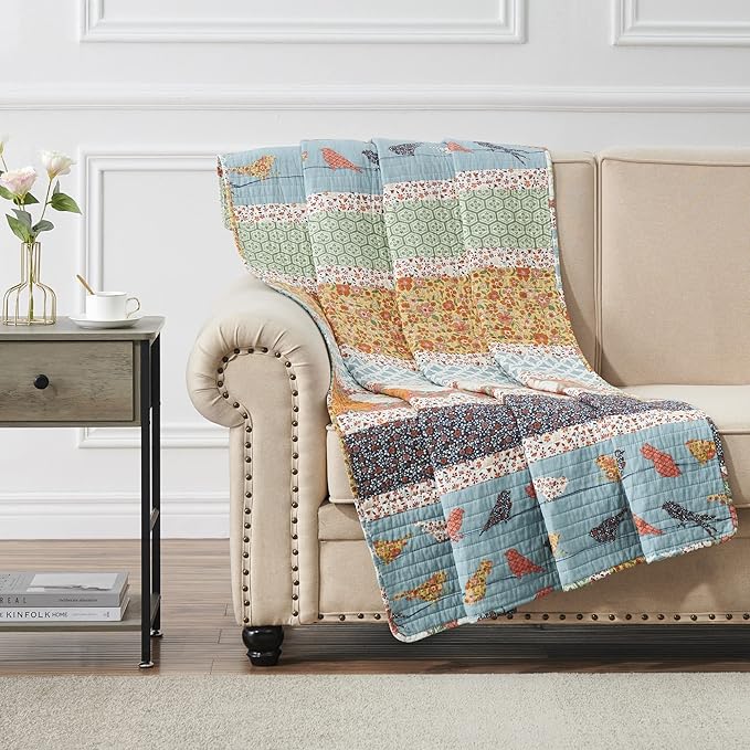 Greenland Home Fashions Carlie Modern Floral Quilt, Tapestry & Throw Blanket, 50 x 60 inches, Calico Stripes