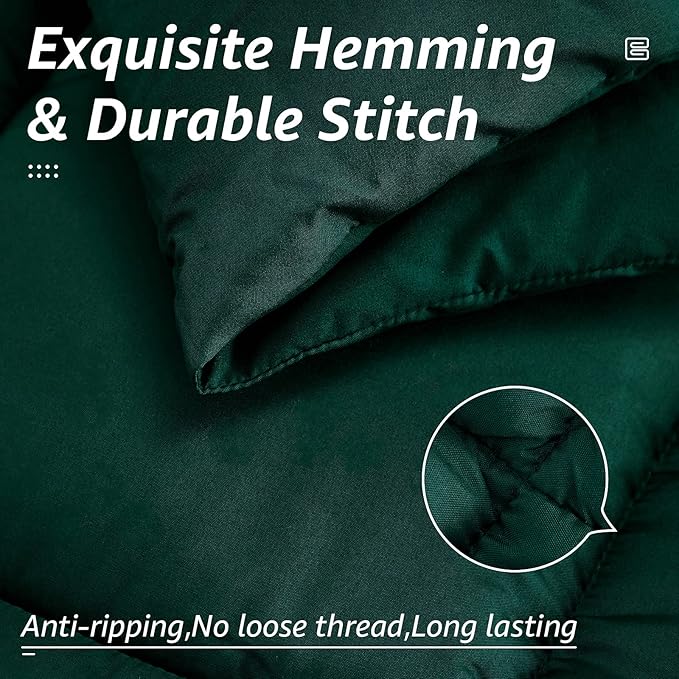 HYLEORY All Season Full Size Bed Comforter - Cooling Down Alternative Quilted Duvet Insert with Corner Tabs - Winter Warm - Machine Washable - Emerald Green