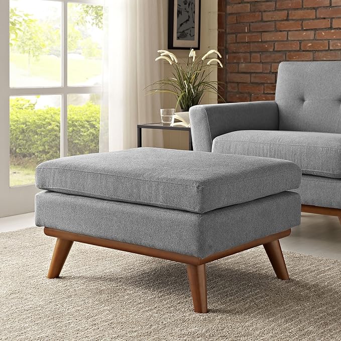 Modway Engage Mid-Century Modern Upholstered Fabric Ottoman in Expectation Gray