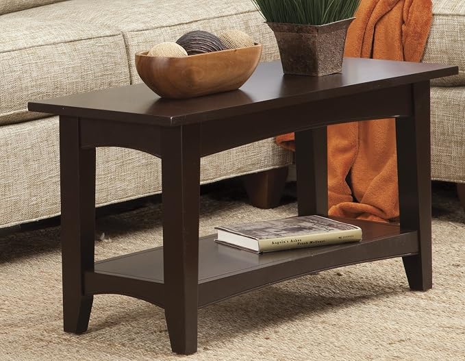 Alaterre Furniture Shaker Cottage Bench with Shelf, Chocolate - Image 2