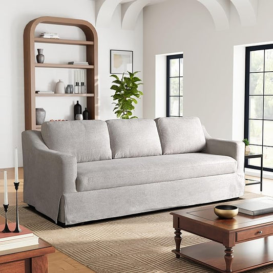Serta® Hawthorne 90.6" Slipcovered Queen-Size Convertible Pop-up Sofa, Dreamcoil® Comfort, Woven Polyester Blend Fabric, Linen