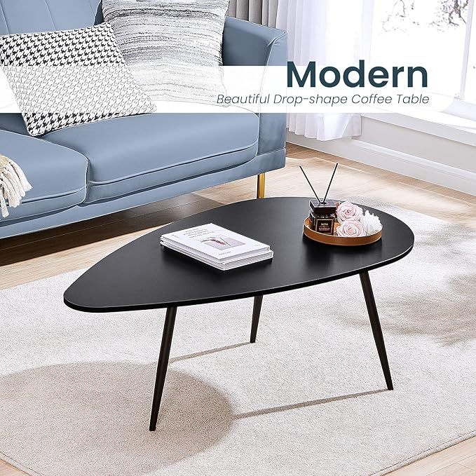 SAYGOER Black Small Coffee Table Modern Oval Coffee Tables Retro Center Table for Small Space Mid Century Coffee Table Rustic Accent Table for Living Room Home Office, Easy Assembly