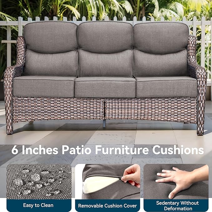 Luxury High Back Outdoor Furniture with 6-Inch Thick Cushions, Patio Furniture Set with Swivel Chairs, 8 PCS Wicker Conversation Set for Porch, Balcony, Deck and Yard