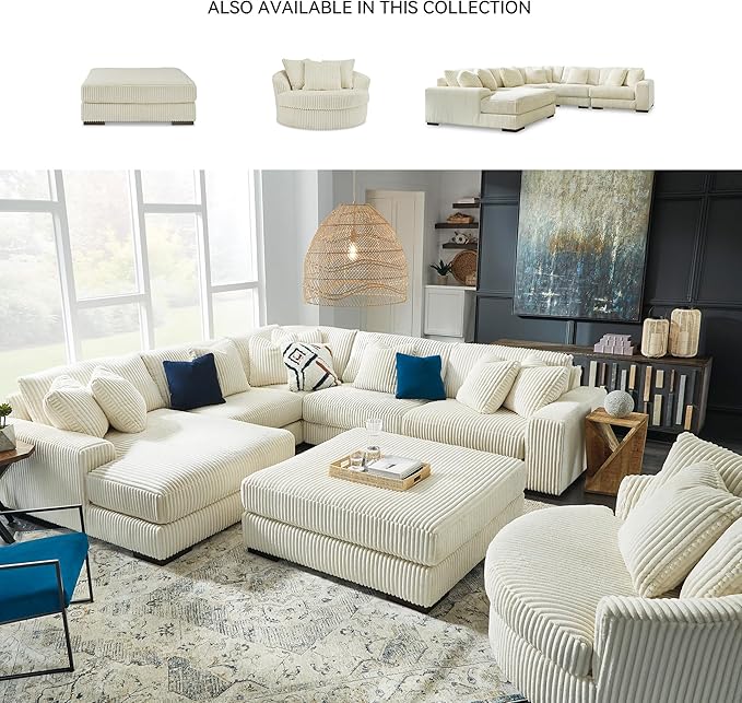 Signature Design by Ashley Lindyn Contemporary Square Tufted Upholstered Oversized Accent Ottoman, White