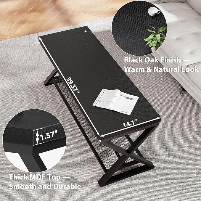 LVB Black Entryway Bench with Storage, Indoor Shoe Bench with Seating for Hallway, Accent Storage Bench for Living Room Bedroom, Simple Small Shoe Rack Benchs for Foyer Entrance, Black Oak, 39 inch - Image 4