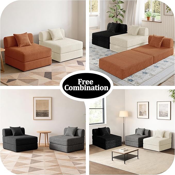 HouseMila Sofa Bed Couch,Convertible Boneless Couch Compressed Chair Comfy Boneless Chair Floor Lounge Chair with Pillow,No Assembly Folding Sofa Beds for Living Room Bedroom Guest Room(Single,Grey
