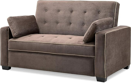 Serta Ainsley 72.6" Convertible Sleeper Sofa, Queen Size, Dreamcoil Comfort, Soft Woven Fabric, Java