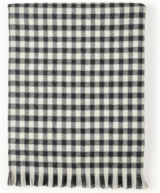 CREVENT Farmhouse Boho Knitted Throw Blanket for Couch Sofa Chair Bed Home Decoration, Soft Warm Cozy Light Weight for Spring Summer Fall (50''X60'' Plaid Black)