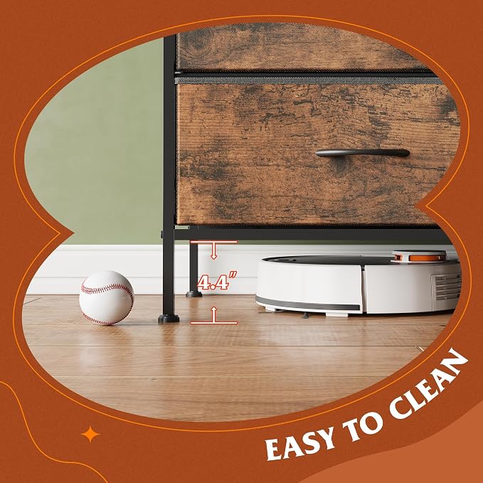 WLIVE Dresser for Bedroom with 6 Drawers, Wide Dresser TV Stand for 50 Inches TV, with Fabric Drawers, Metal Frame, Wooden Top, Storage Dressers for Bedroom, Hallway, Entryway, Rustic Brown - Image 9