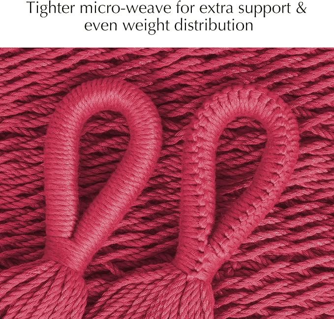 PNAEUT Handwoven Mayan Hammock, Thick Soft Rope Double Hammock for Outdoor Outside & Indoor, 600 lbs Capacity Heavy-Duty, Includes Tree Straps, Carabiners & Carrying Bag (Burgundy Fiesta Red, X-Large) - Image 5