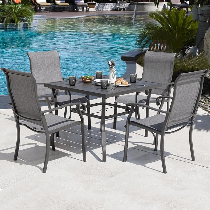 NUU GARDEN Patio Dining Chairs Set of 2, All Weather Textilene Patio Chairs,Powder-Coated Metal Frame Outdoor Patio Bistro Dining Chairs for Lawn Garden Backyard, Light Gray - Image 7