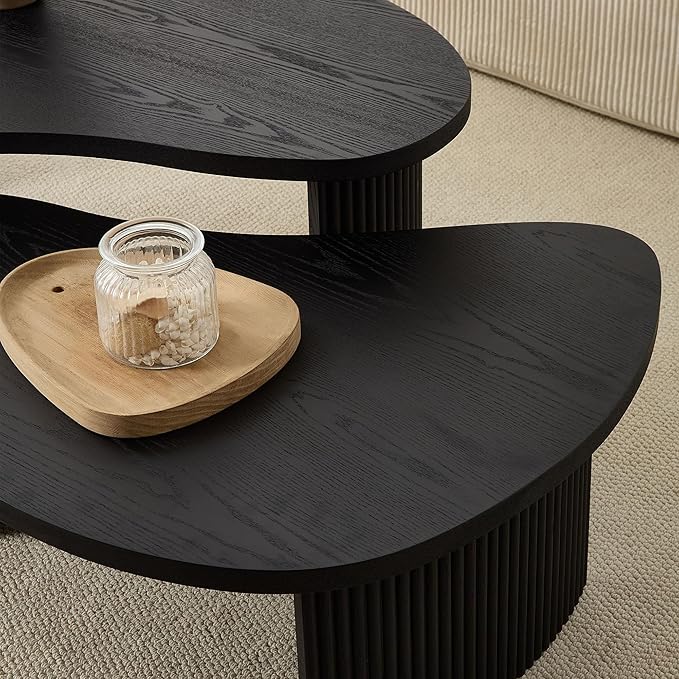 Modern Nesting Coffee Table Set of 2 for Living Room,Irregular Shape End Side Tables for Office,Easy Assembly,Black