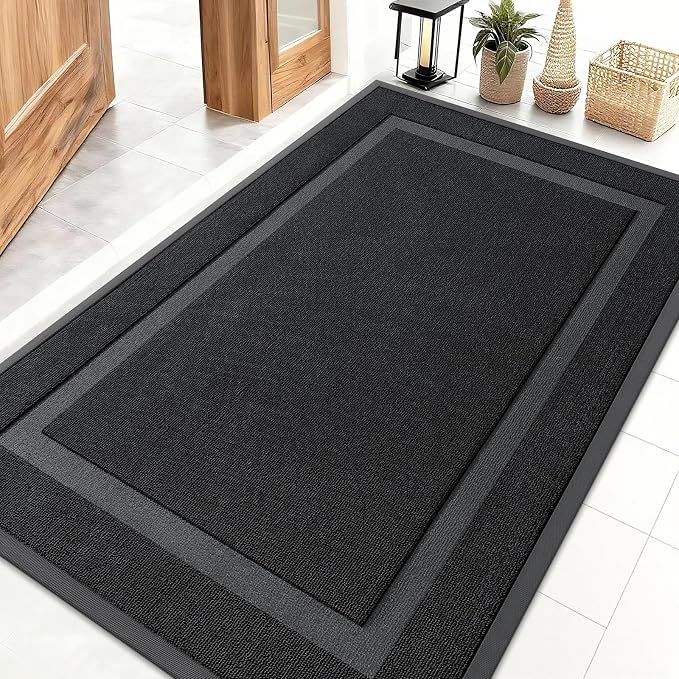 OLANLY Front Door Mat Indoor Outdoor Entrance, Waterproof All-Season, All-Weather Doormat, Sturdy Natural Rubber, Low Profile, Easy Clean Patio Porch Entryway Mat, 47x32, Jet Black by OLANLY