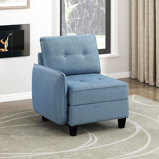 Lexicon Modern Modular One Arm Side Chair with Hidden Storage, Textured Fabric Chair with Button-Tufted Design, Reversible Back Cushion for Living Room/Bedroom/Office, Blue