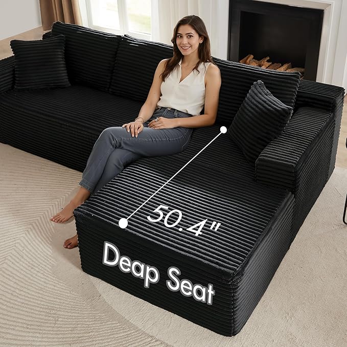Casaphoria 103" Modular Sectional Sofa, L-Shape Sectional Cloud Couch with Chaise and Deep Seat,Upholstered Couches for Living Room Bedroom, No Assembly Required, Black