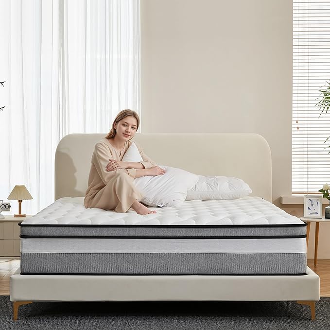 Full Size Mattress, 12 Inch Cooling Hybrid Full Mattress in a Box, Medium Firm with Gel Memory Foam & Pocket Coils, Motion Isolation, Pressure Relief, CertiPUR-US