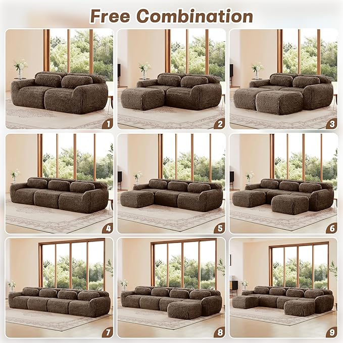80.4-Inch Boneless Love Seat Couches in a Box, Modern 2 Seat Floor Modular Foam Cloud Sofa Faux Fur Loveseat Couch W/Angle Armrests for Home Apartments Bedroom