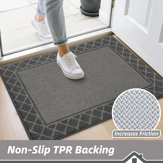 BEQHAUSE Door Mat Indoor Entrance Dirt Trapper Rugs for Entryway Non Slip Welcome Mat Absorbent Floor Mat Low Profile Washable Front Doormat for Dirty Paws, 20" x 32", Grey - Image 3