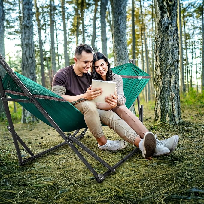 Tranquillo Double Hammock with Stand Included for 2 Persons/Foldable Hammock Stand 600 lbs Capacity Portable Case - Inhouse, Outdoor, Camping, Peacock - Image 7
