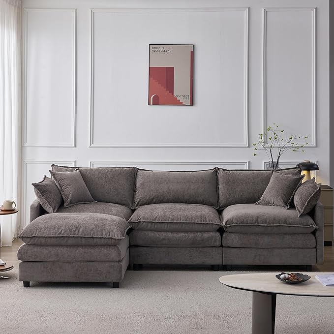 105" Oversized Modular Cloud Sectional Sofa Free Convertible L-Shaped Corner Sectional with Movable Ottoman, Chenille Upholstered Multiple Cushions Cloud Sofa Couches | Easy to Assemble